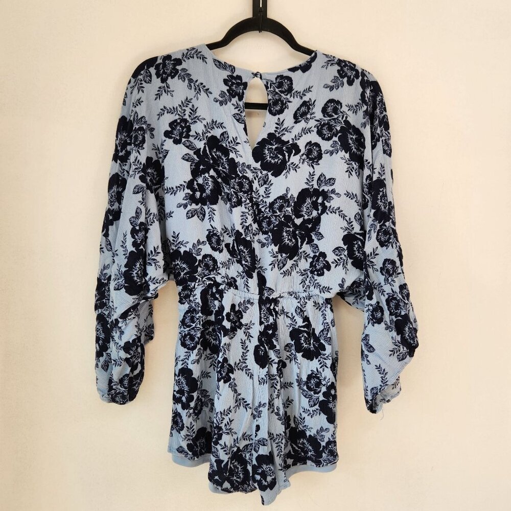 Altar'd State Blue Floral Romper Long Sleeve Boho Bohemian Shorts Women's S - Picture 2 of 8
